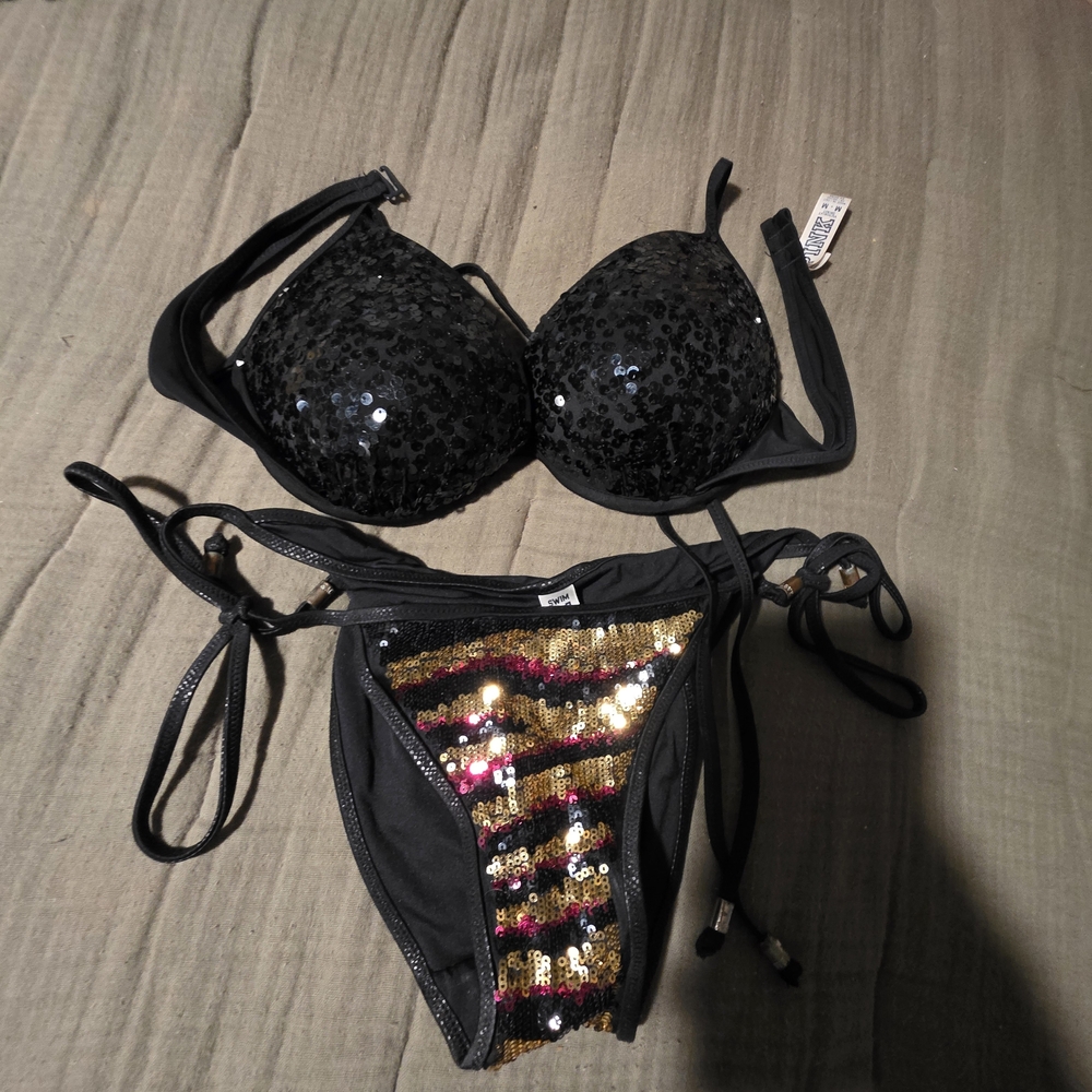 ZYIA Black and Gold Sequin Bikini